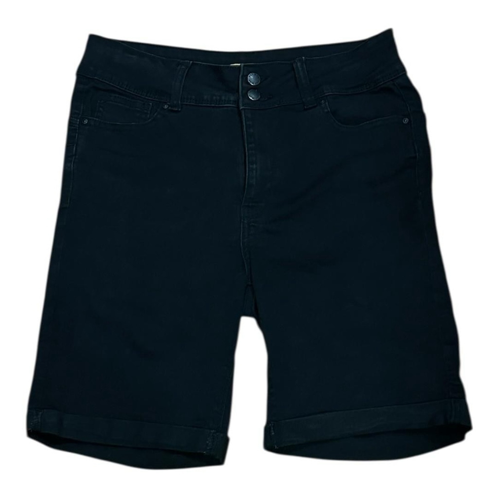 WAX JEAN Bermuda Shorts Womens Large Black Denim Roll Cuff Casual Stretch